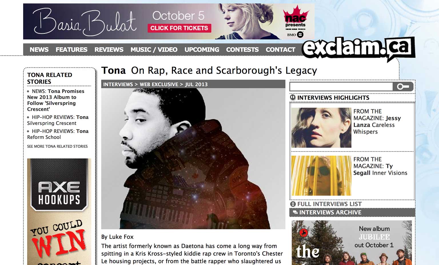 An article from exclaim.ca - circa 2013